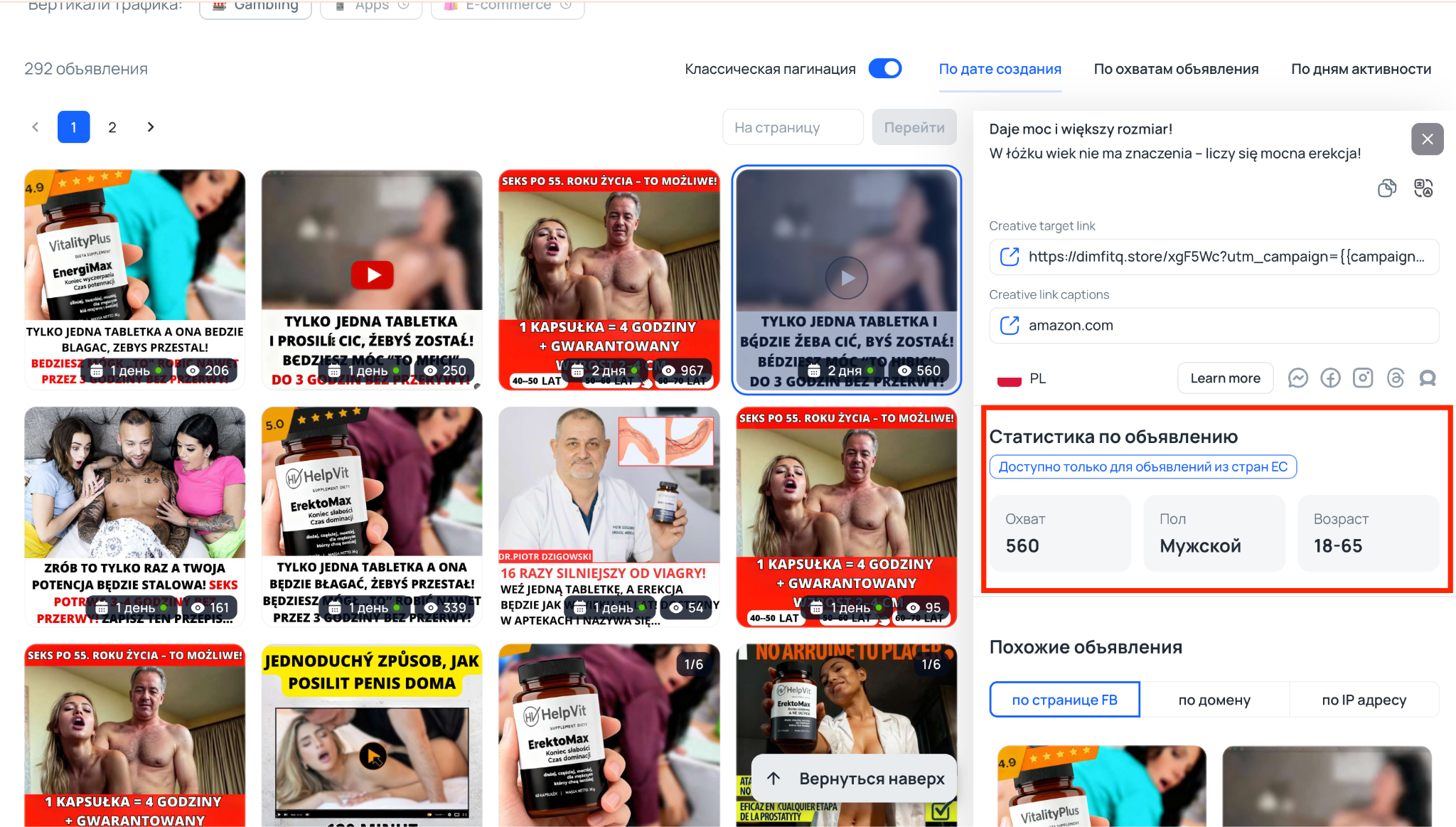 Статистика по объявлению