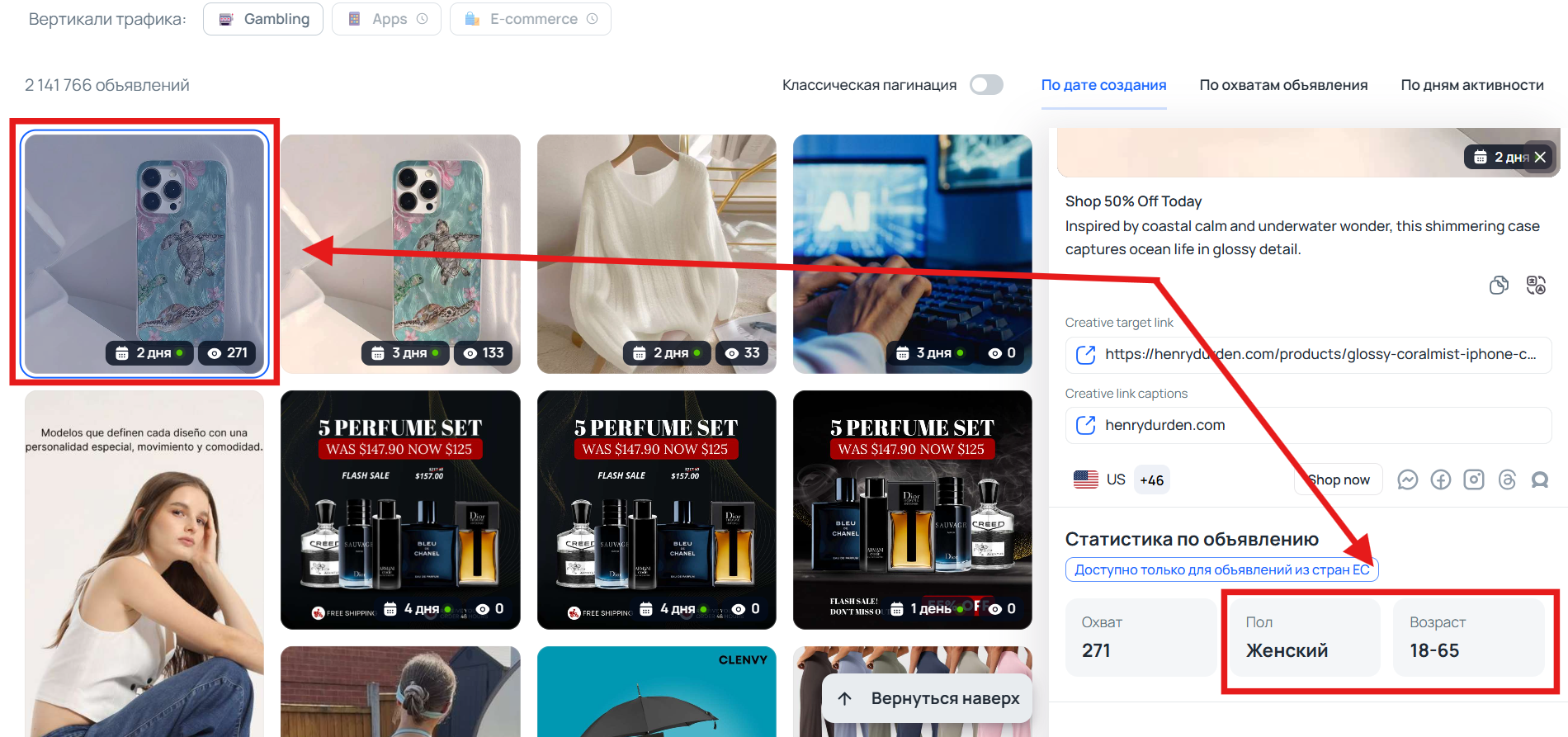 Информация о ЦА объявления