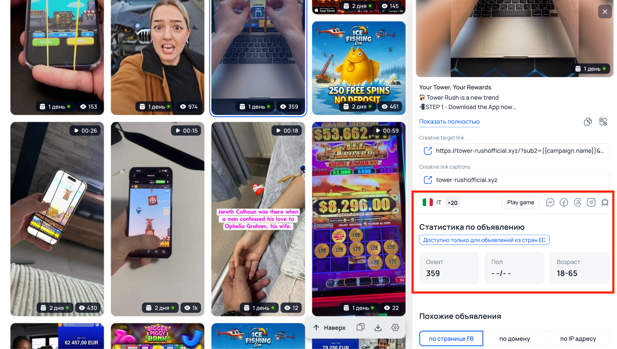 Охваты объявлений