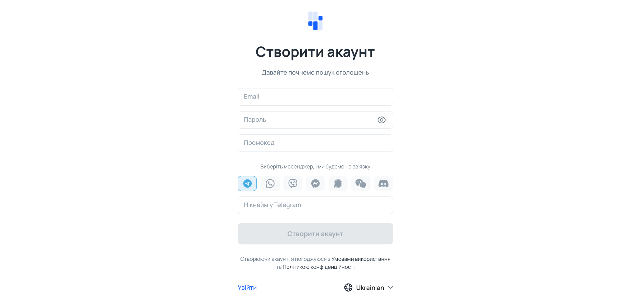 Реєстрація в Tyver