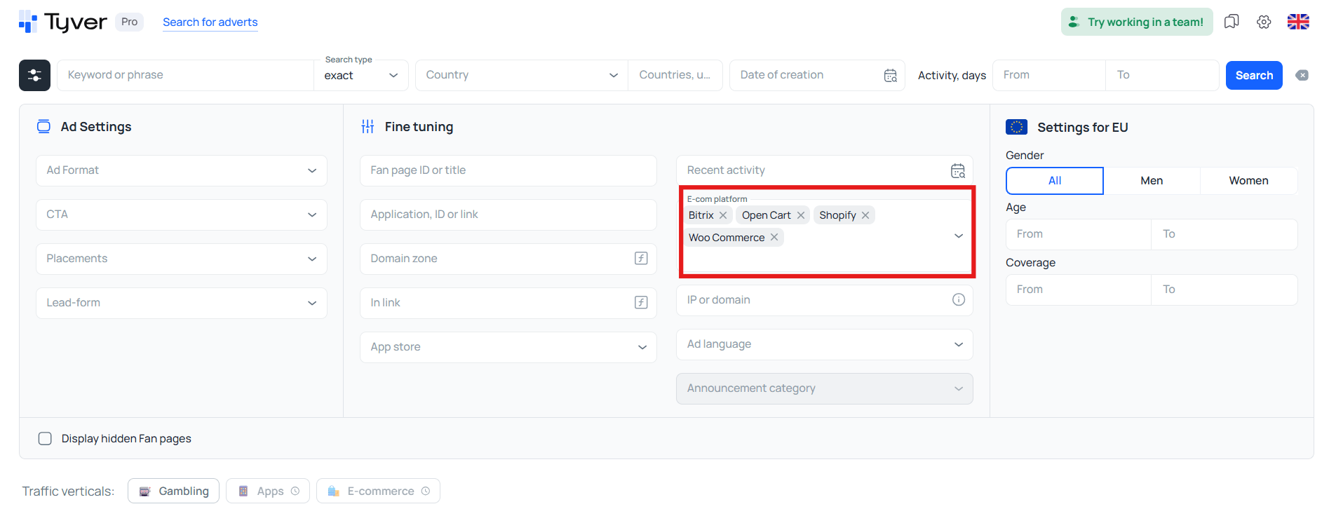 Search by e-com platforms