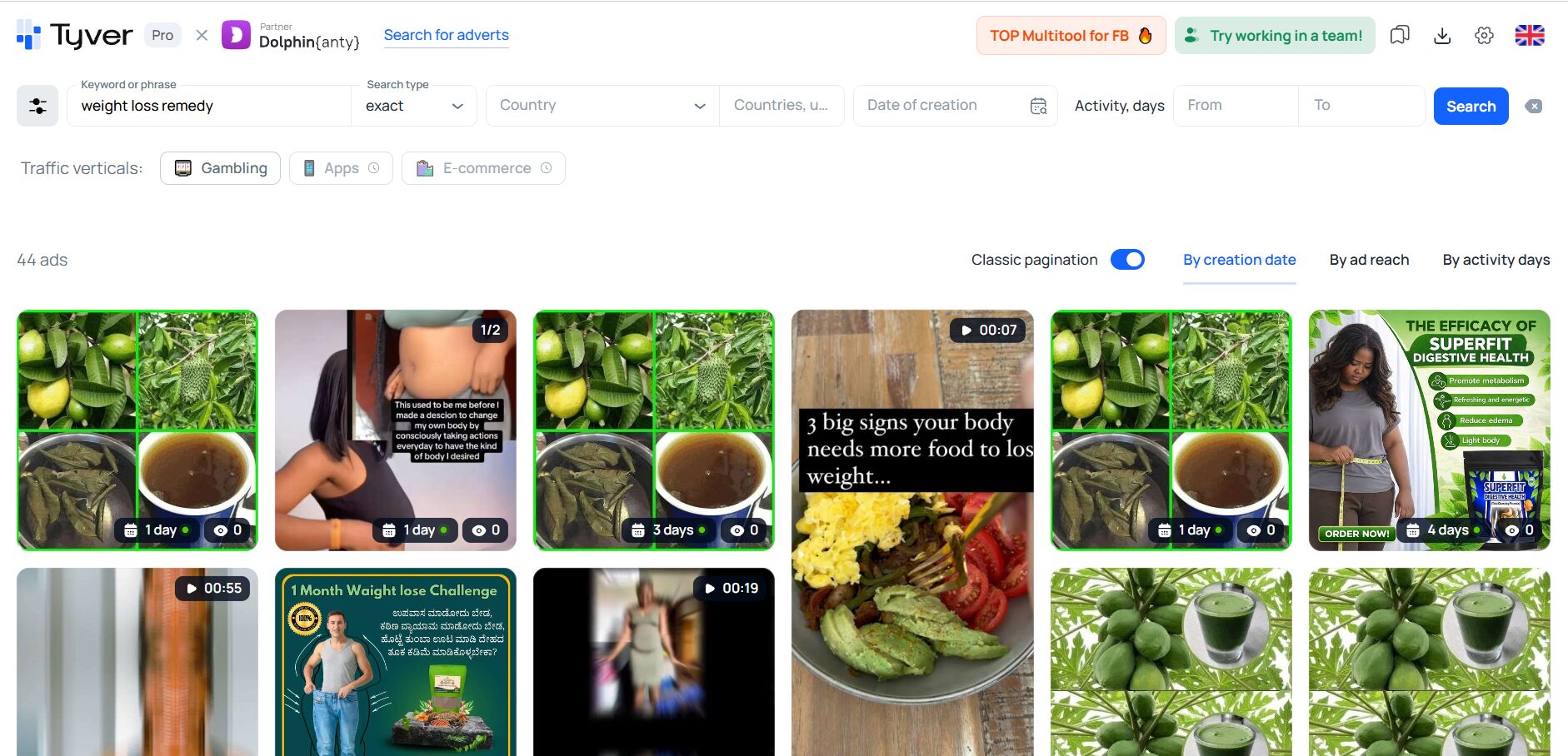 Search for weight loss creatives