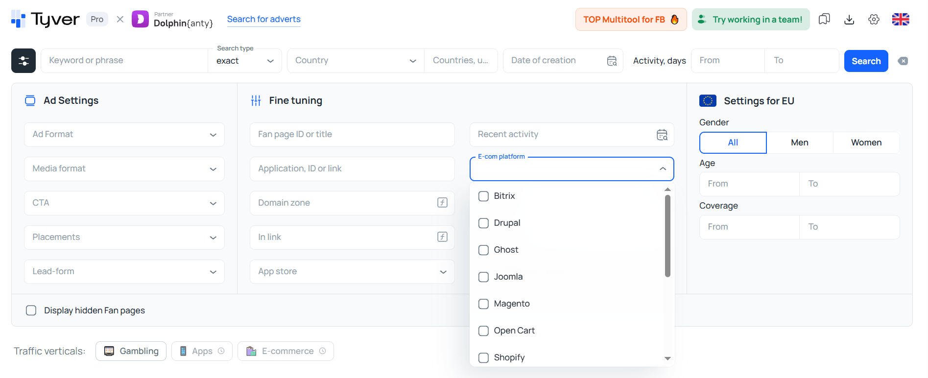 Search by e-commerce platforms