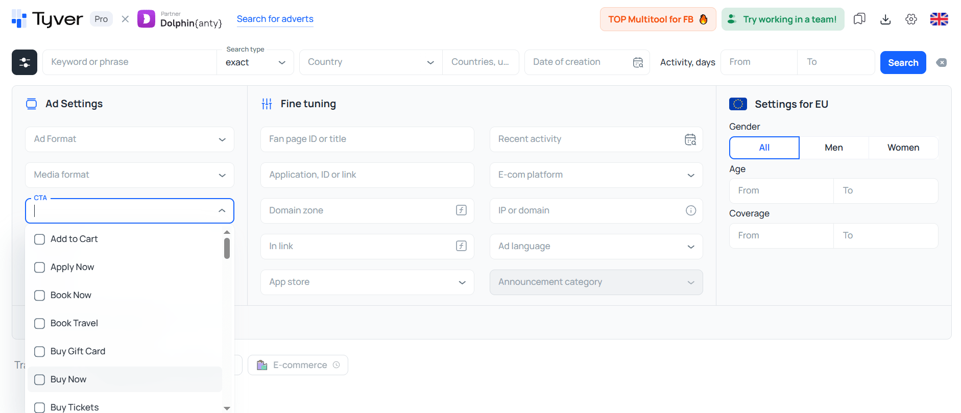 Selecting ad CTA buttons