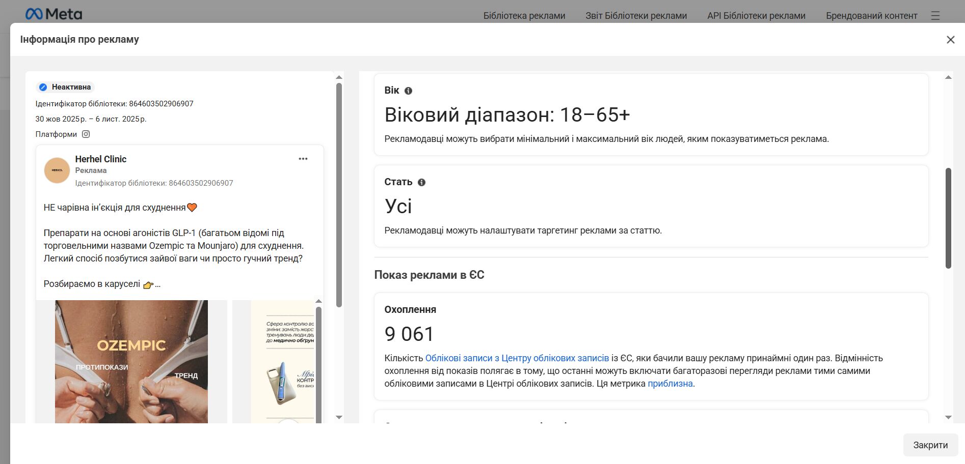 Дані оголошення