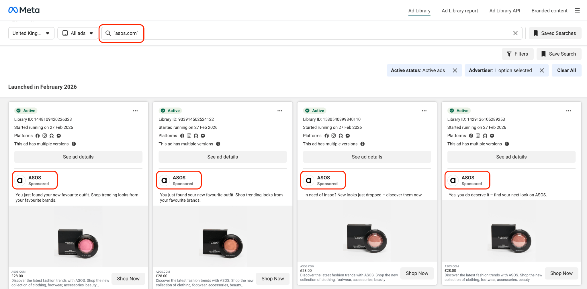 Search by domain in Facebook Ad Library