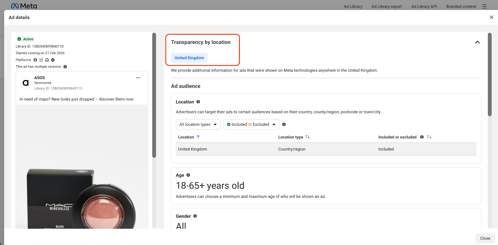 Ad geography in Facebook Ad Library