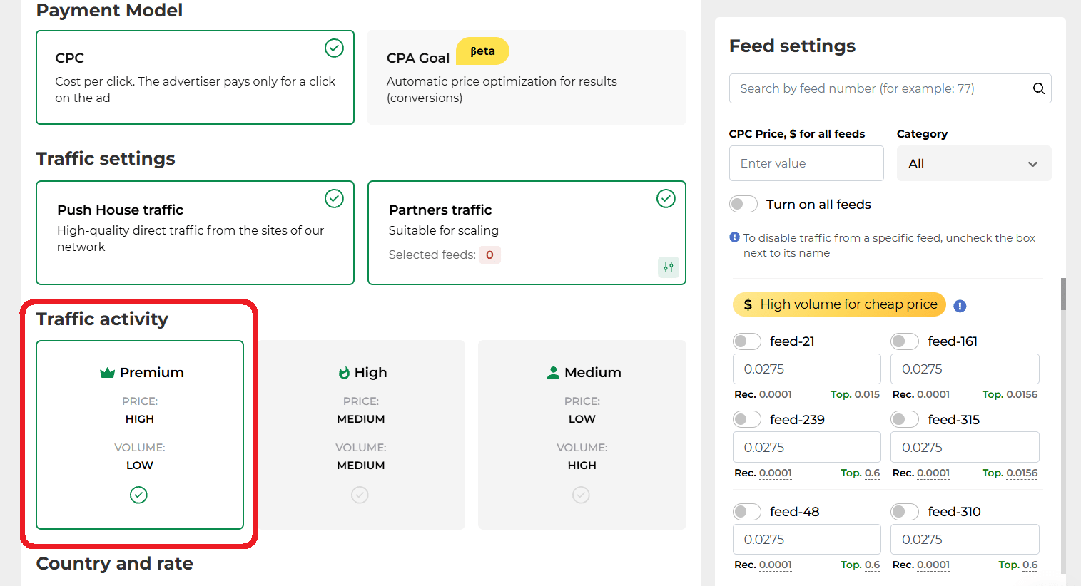 Setting up traffic activity