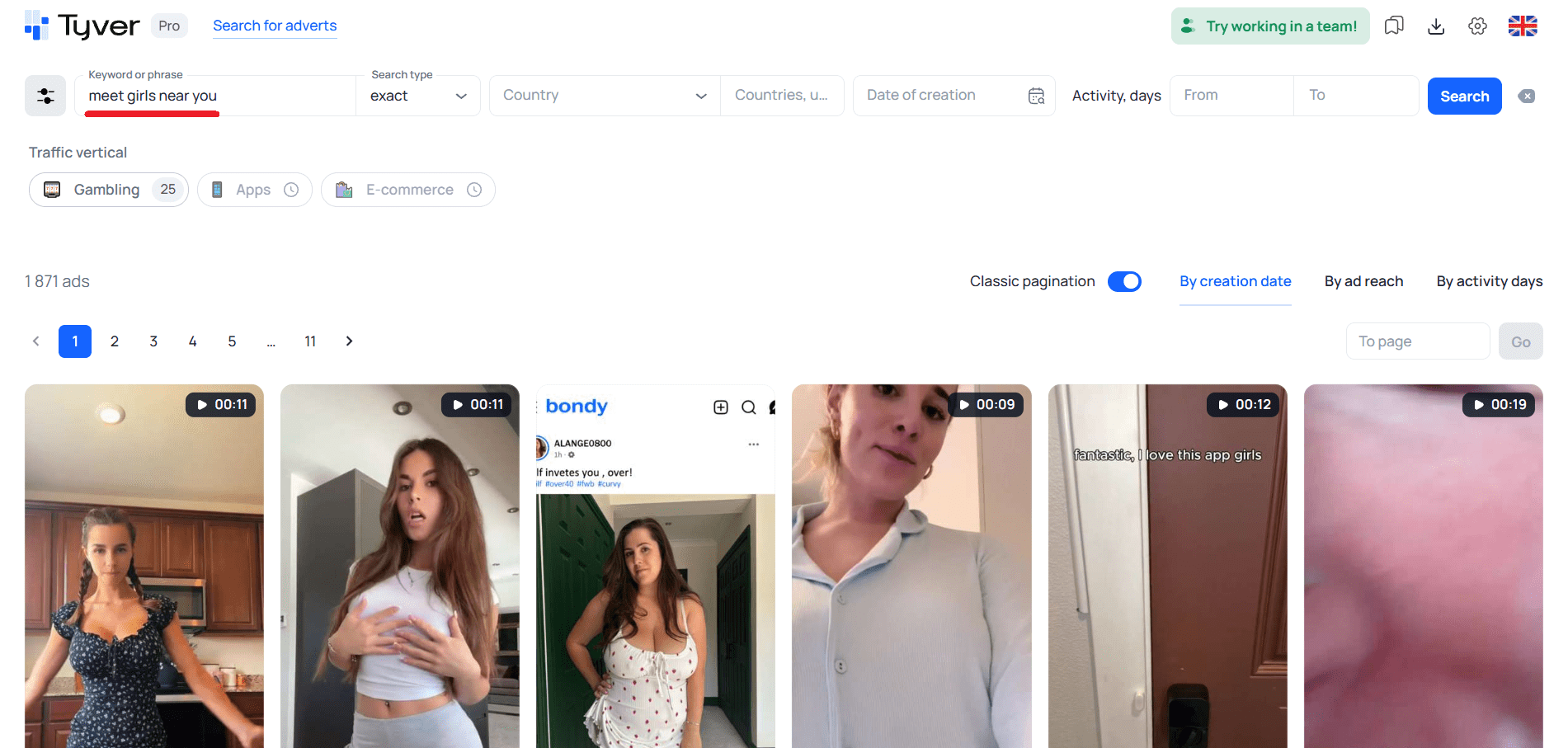 Keywords for searching dating offers