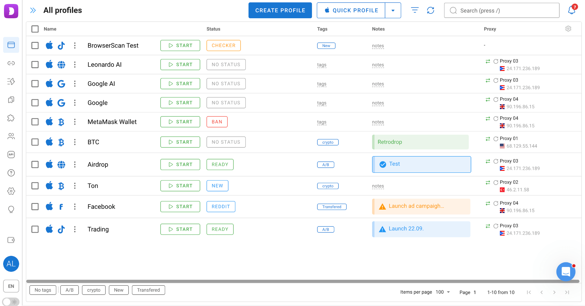 Proxies and antidetect browser