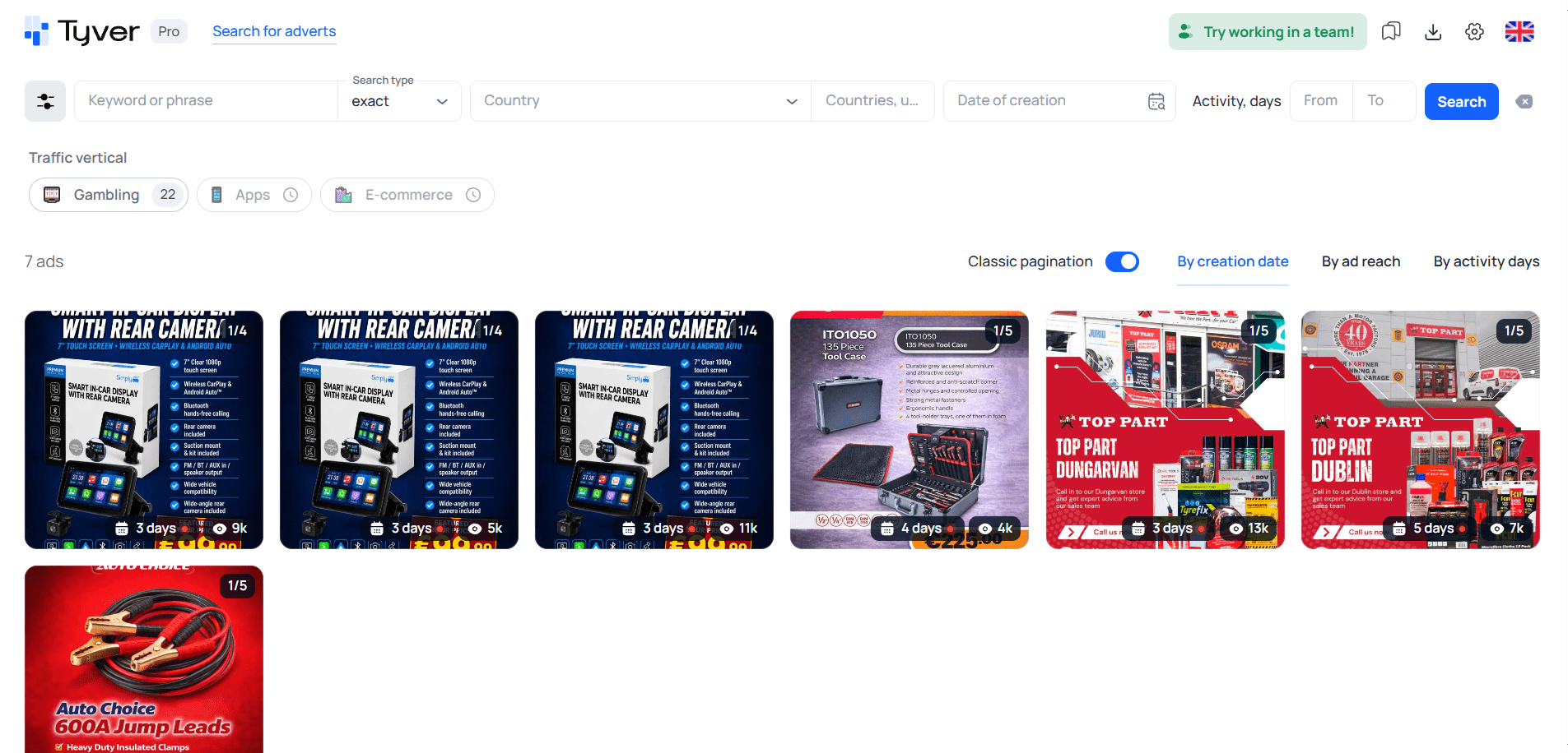 Advertiser ads across multiple categories