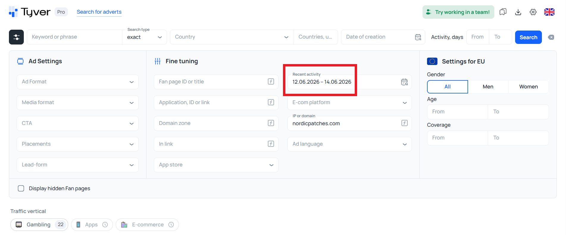 Last activity filter in Tyver