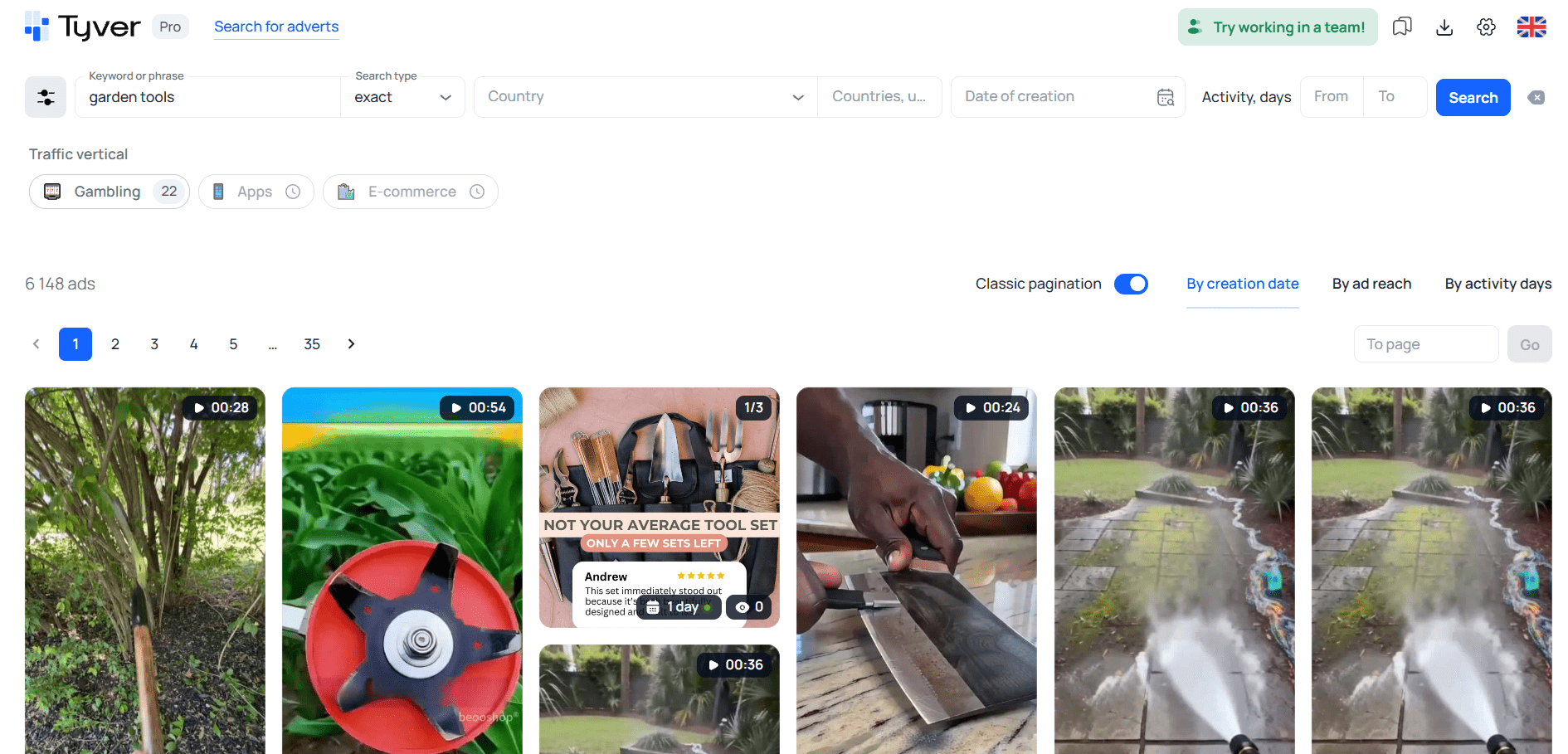 Keyword search results in Tyver
