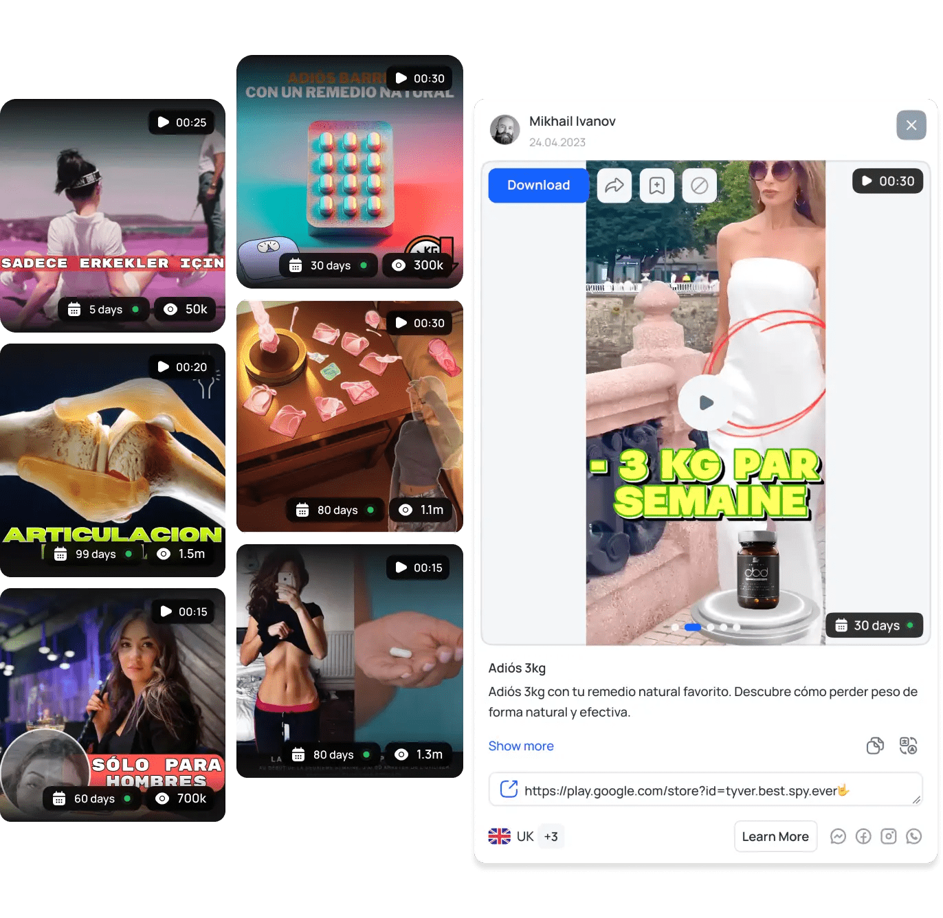 TYVER Facebook ad spy tool interface
