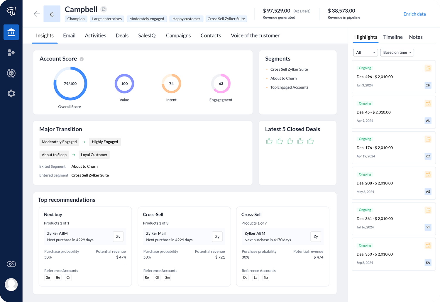 Zoho CRM mobile app and analytics