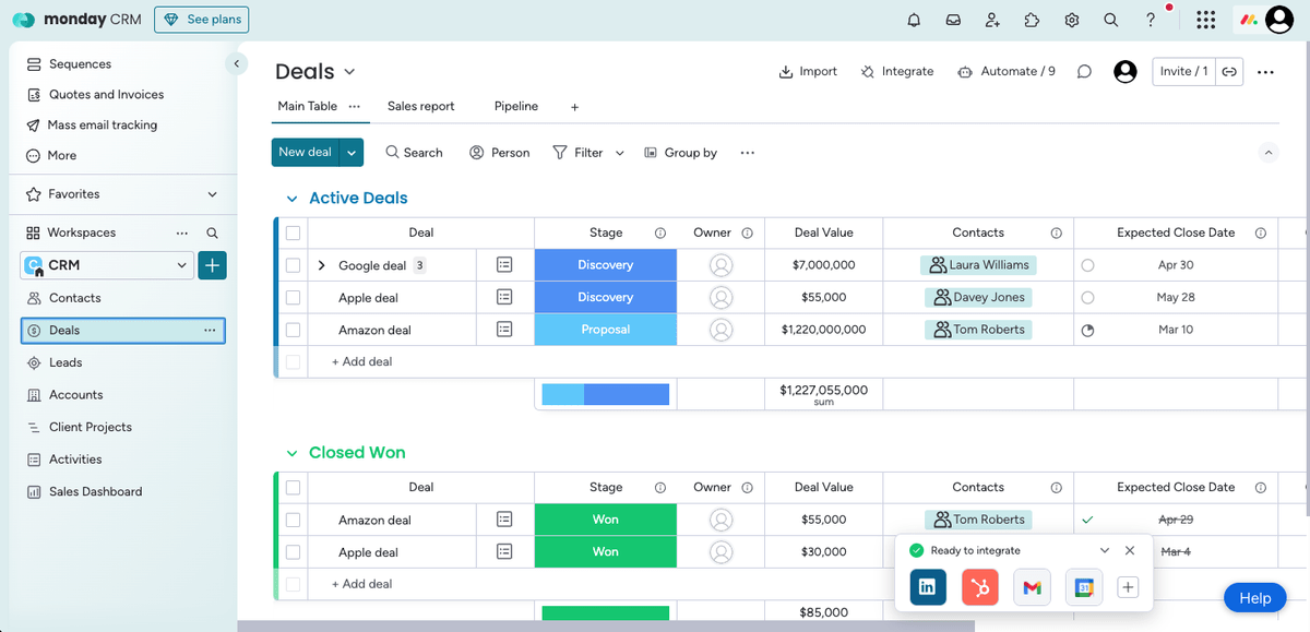 Monday CRM customizable interface