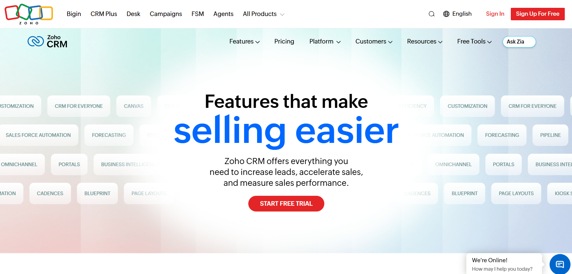 Zoho CRM dashboard overview
