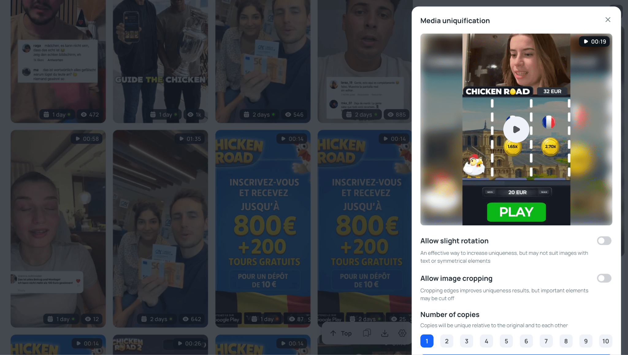 Built-in creative editor available from the ad card in Tyver