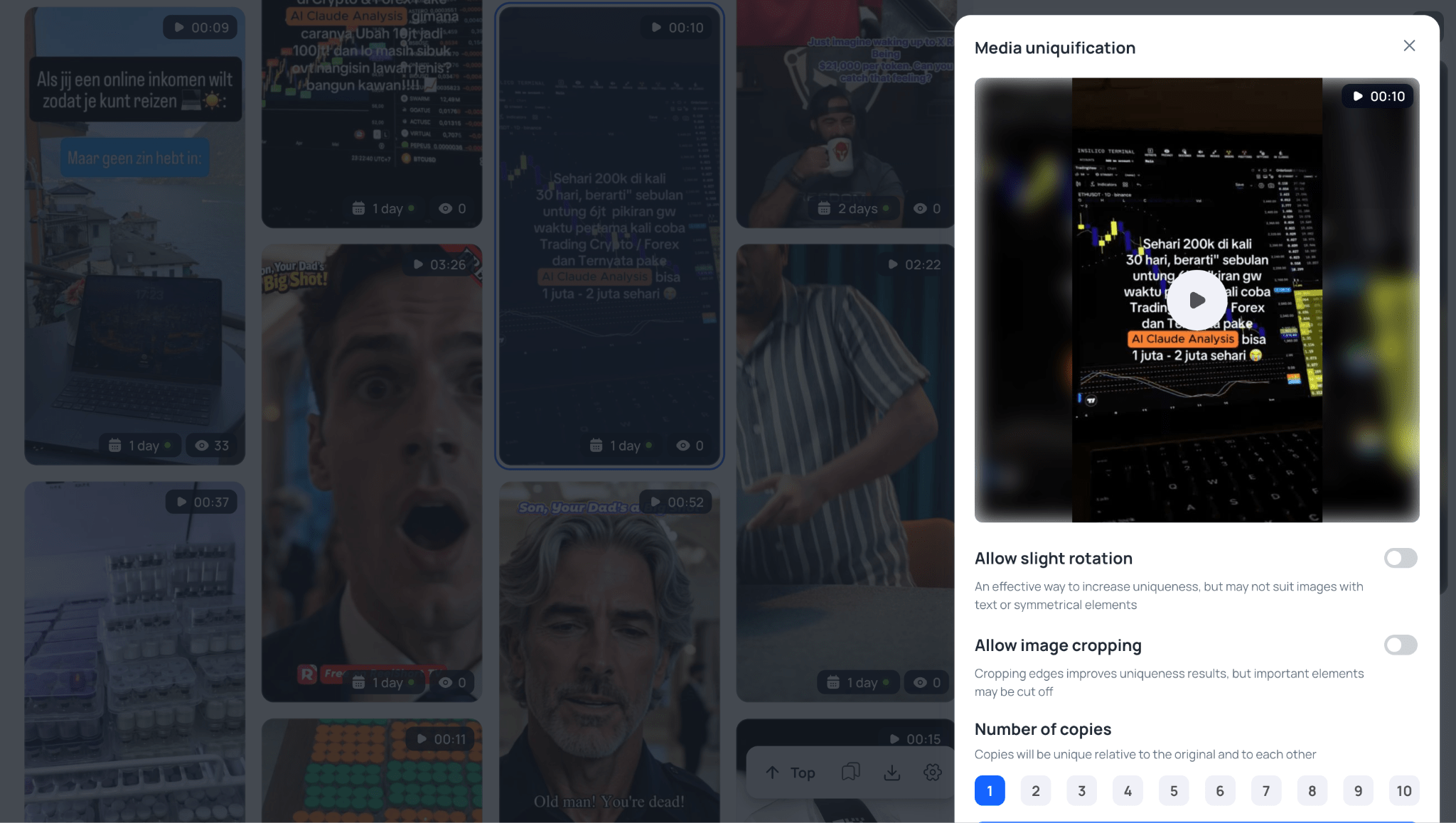 Built-in creative editing tool for generating ad variations in Tyver