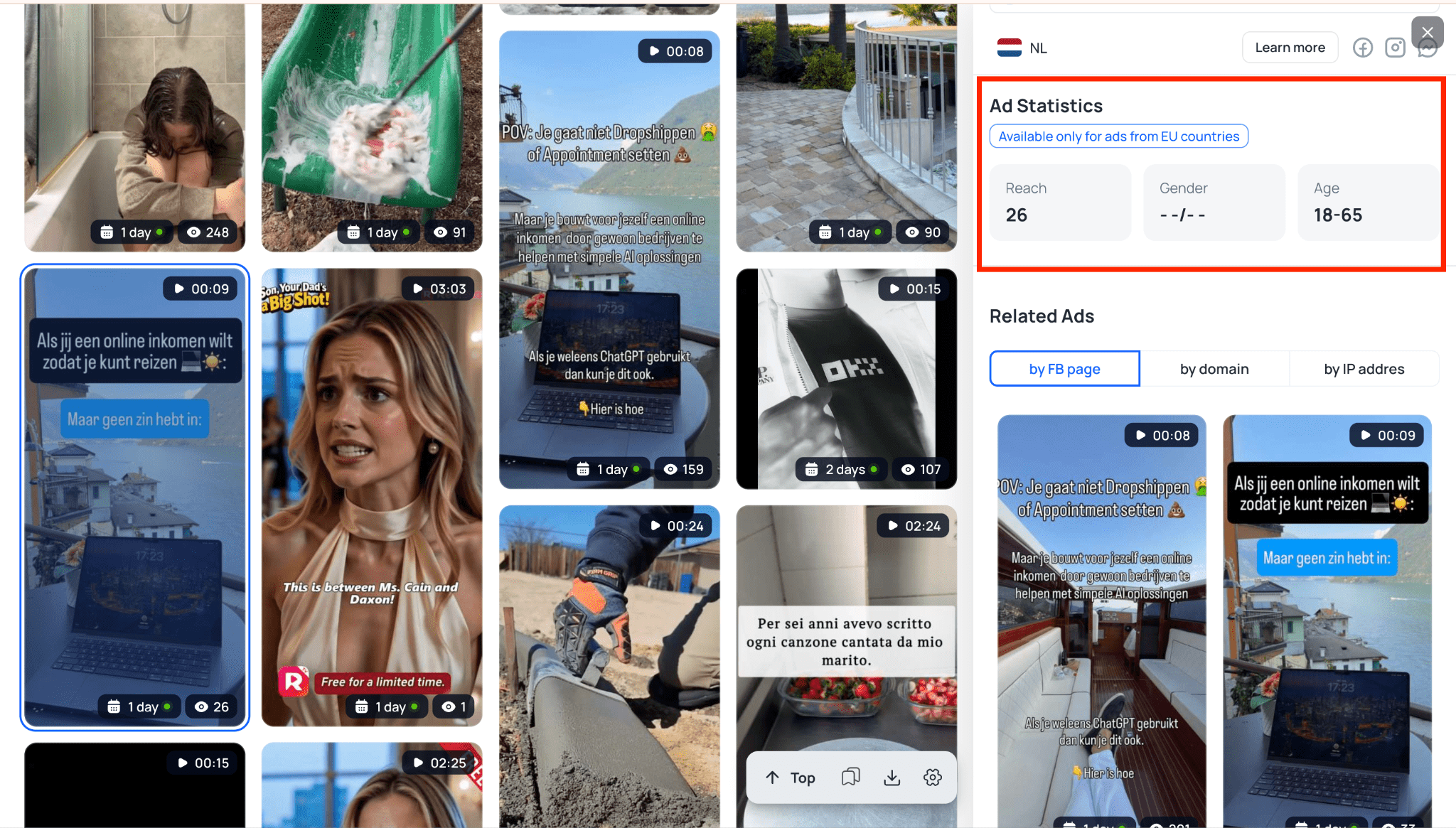Gender and age demographic data for an EU ad in Tyver