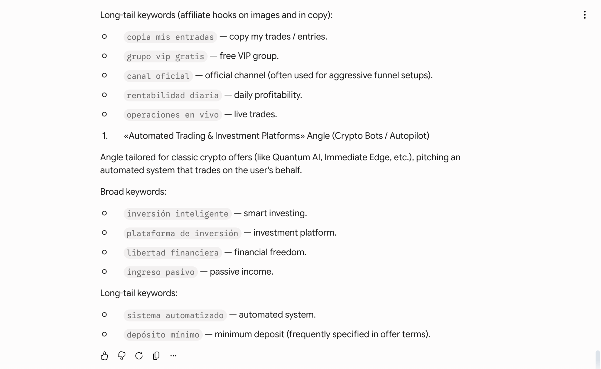 AI prompt used to generate niche-specific keyword phrases