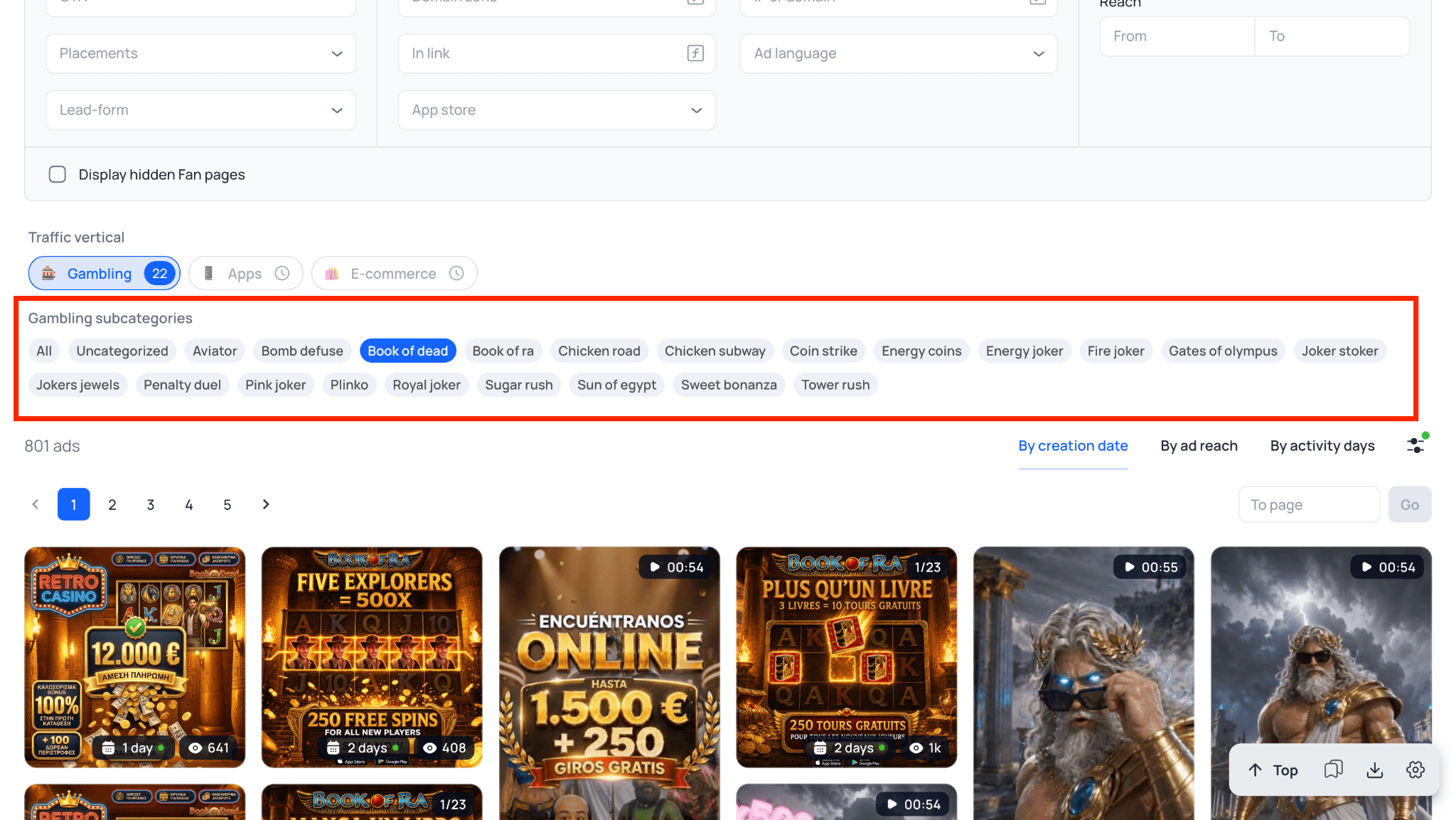Quick search for Gambling creatives