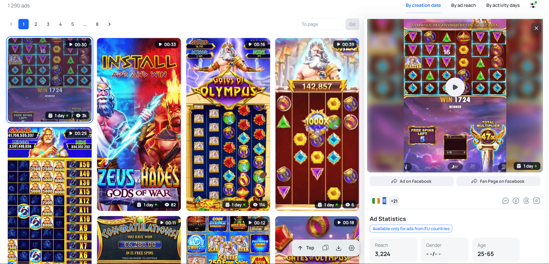 Gambling advertiser fan page