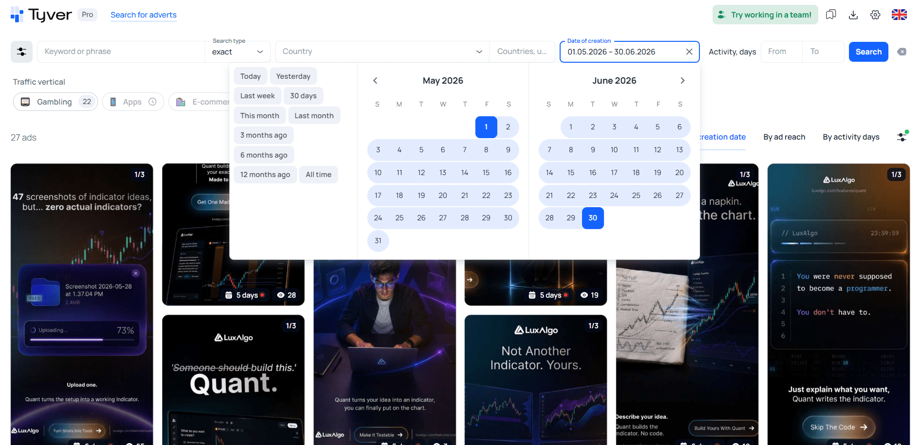 Trading offer ads, May-June 2026