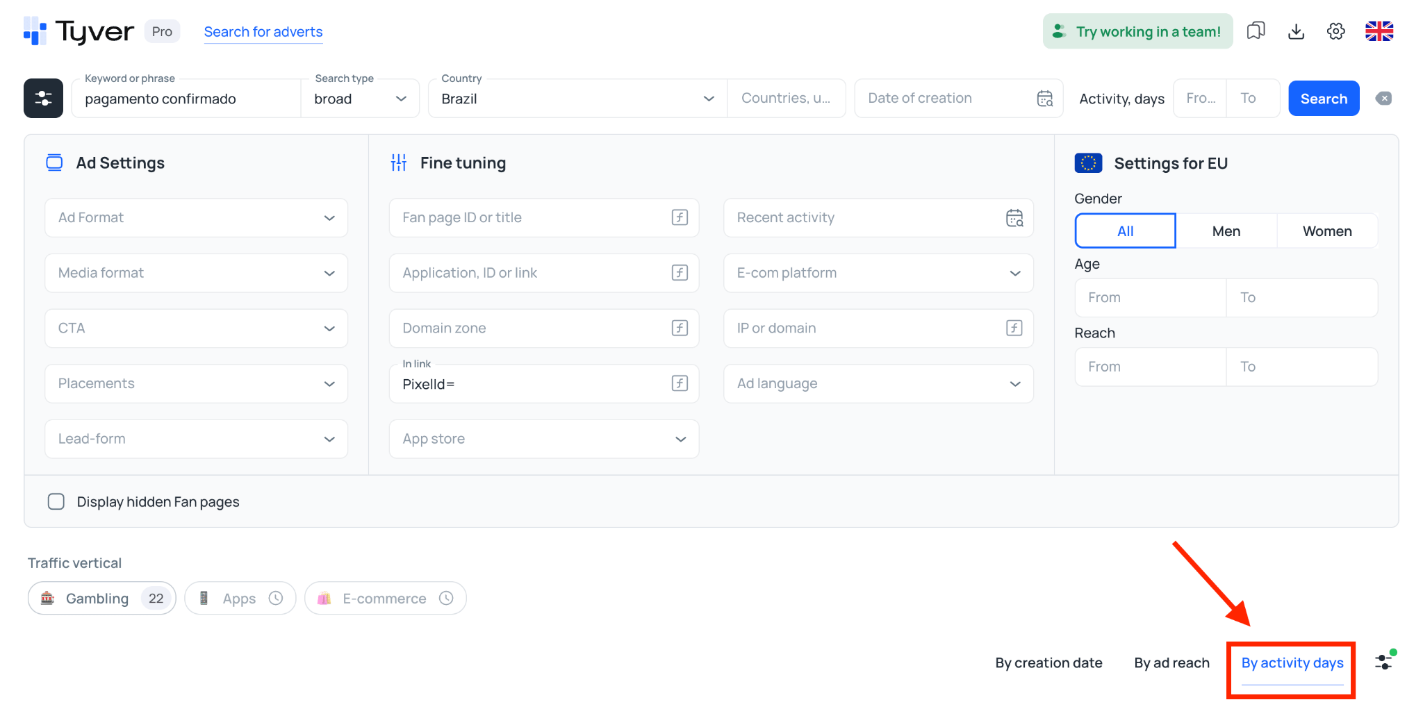 Sorting creatives by active days