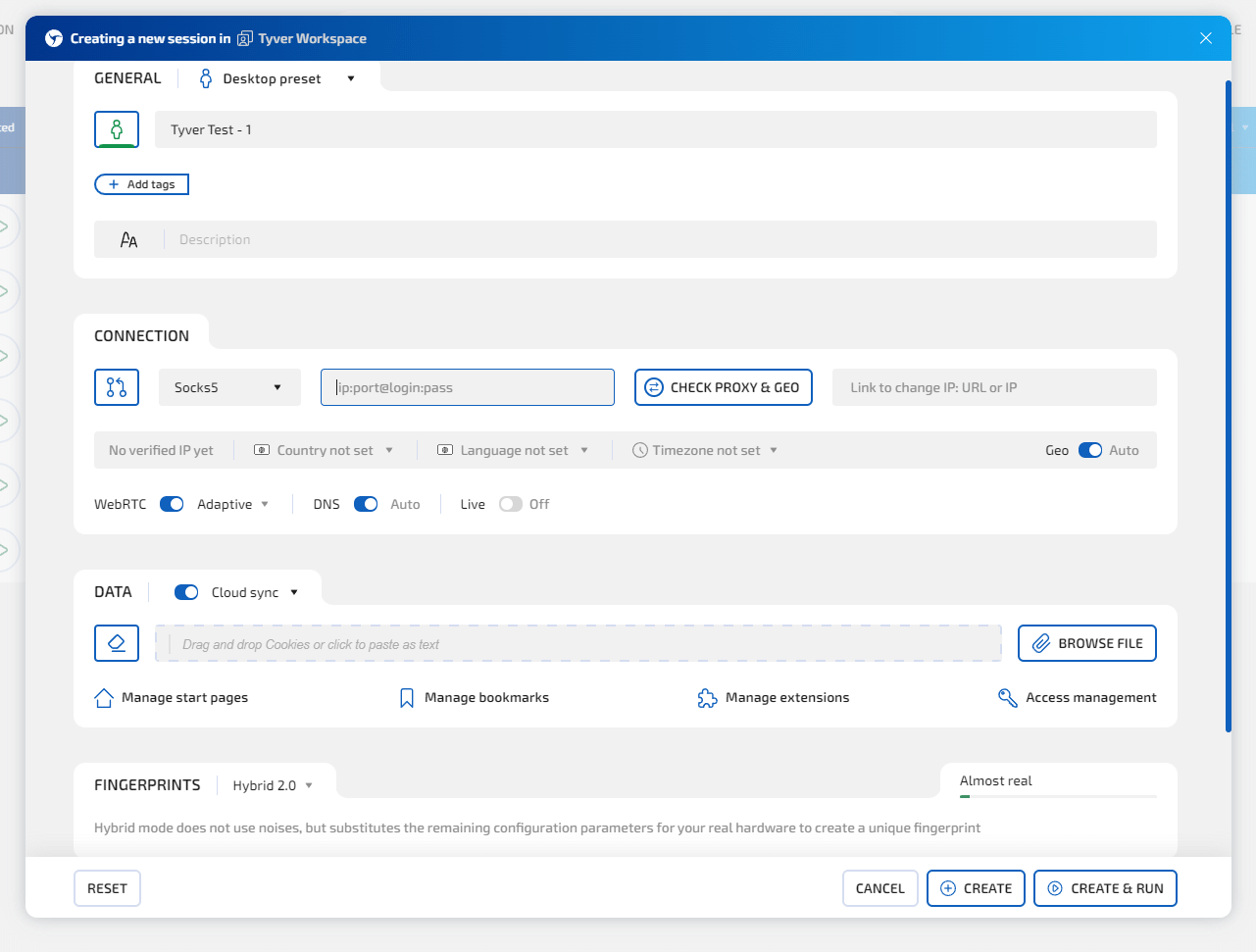 Step-by-step session launch guide in Linken Sphere