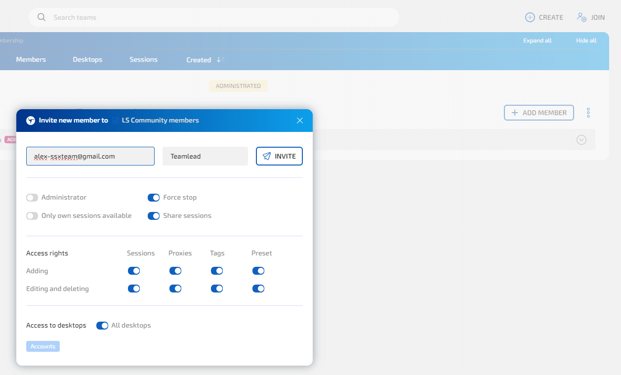 Team access management in Linken Sphere