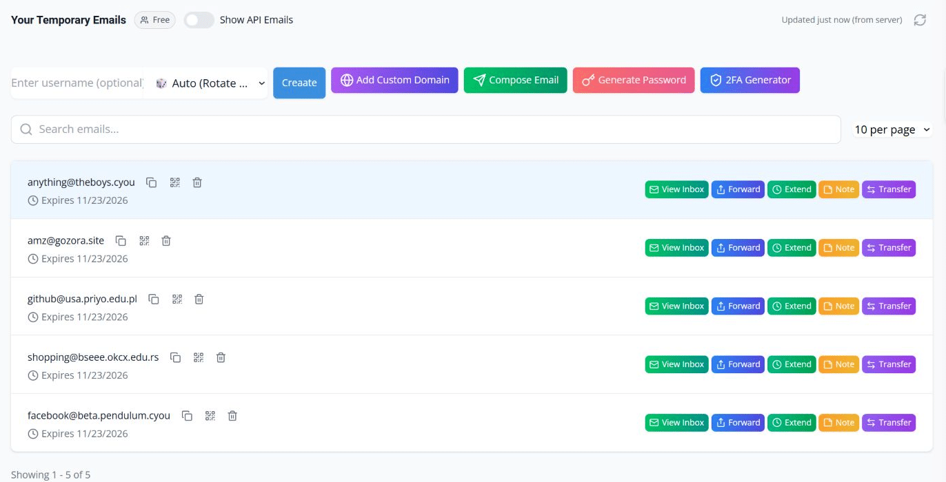 Boomlify inbox list with expiry dates