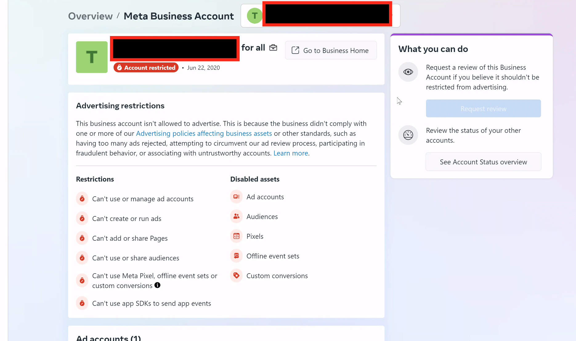 Блокировка Business Manager в Facebook