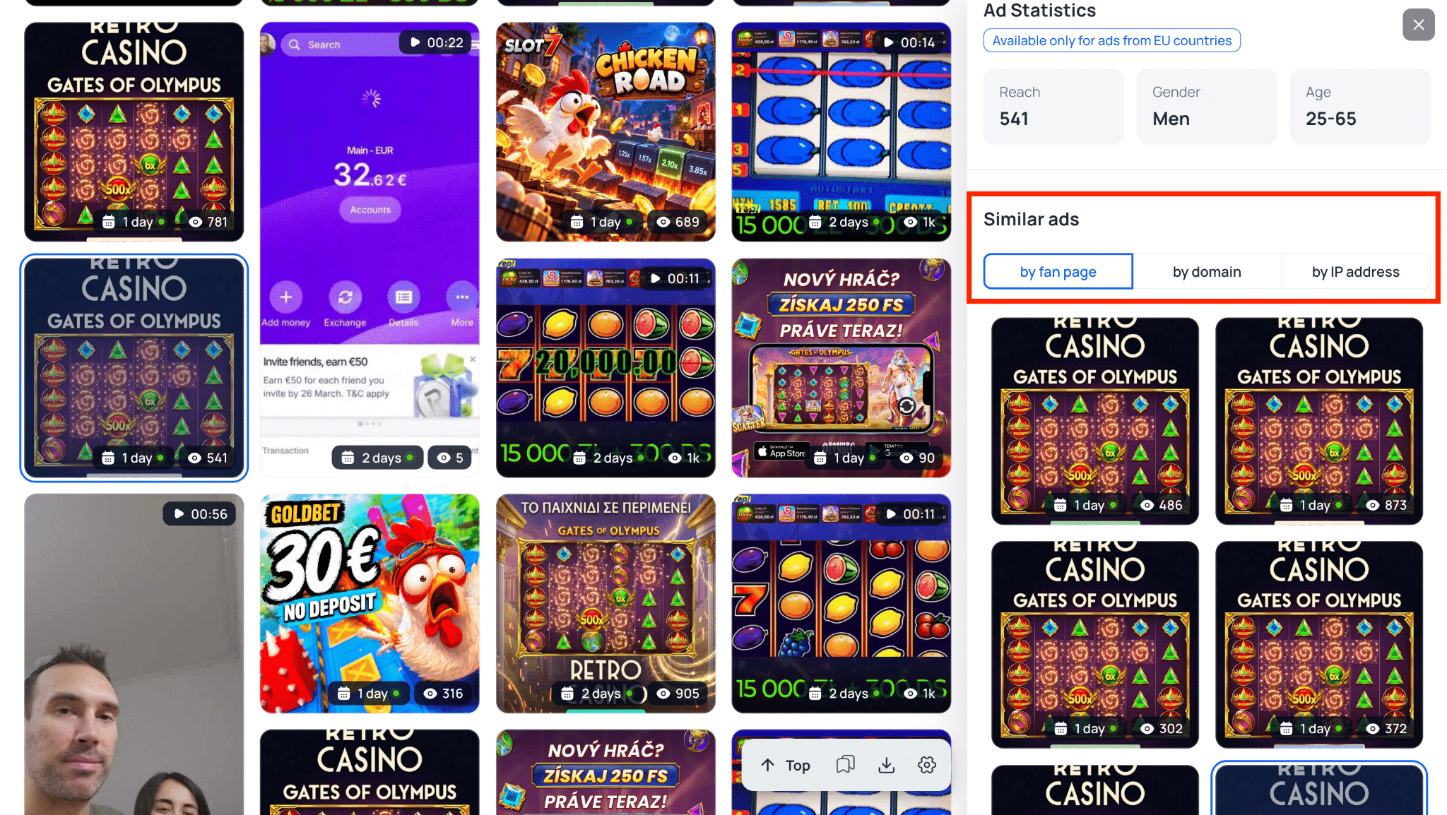 Similar ads by Facebook page