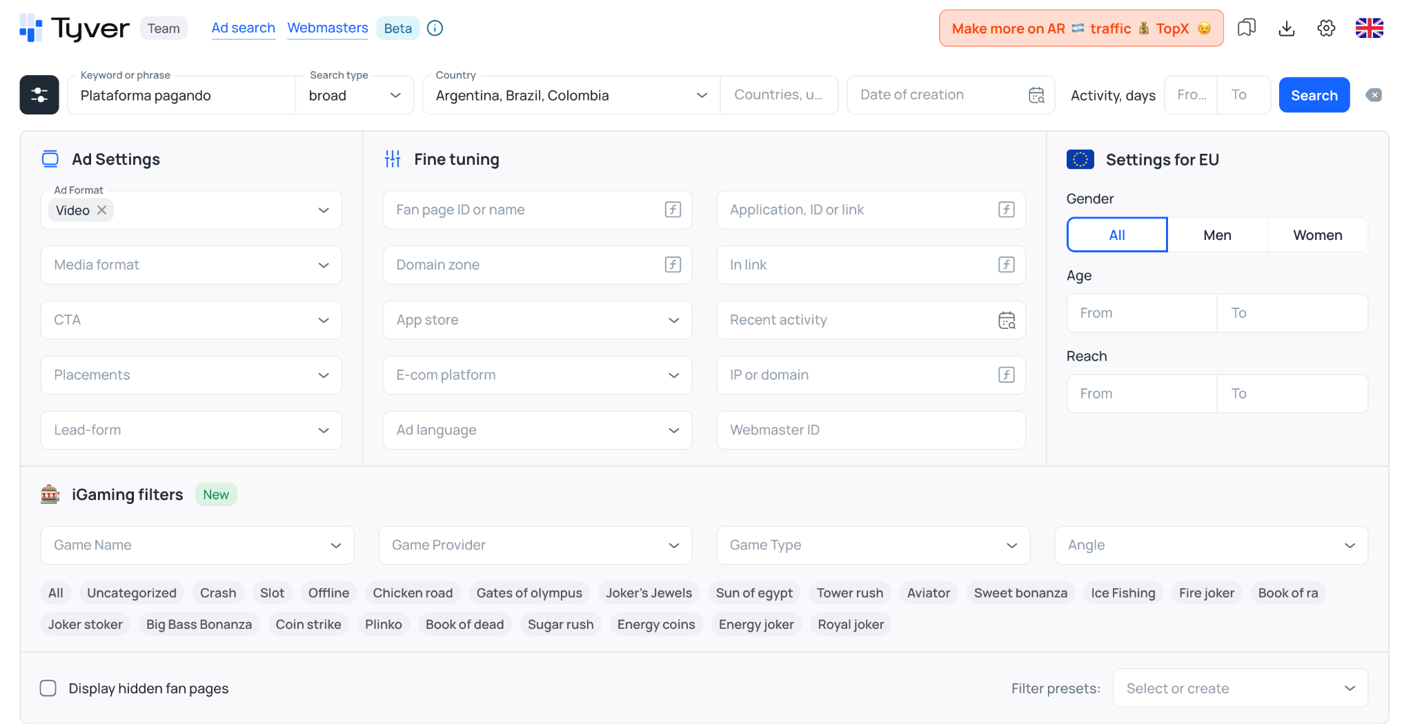 Video creative search results