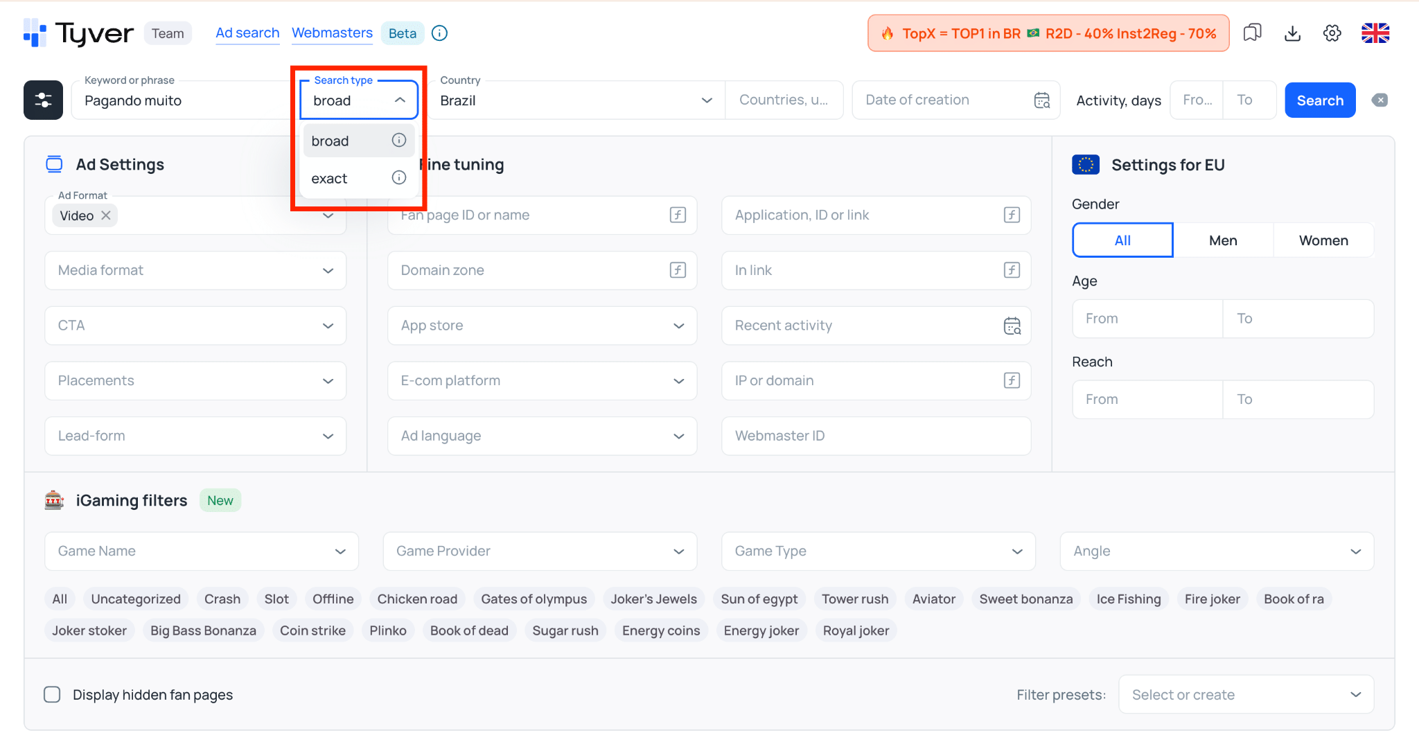 Search type