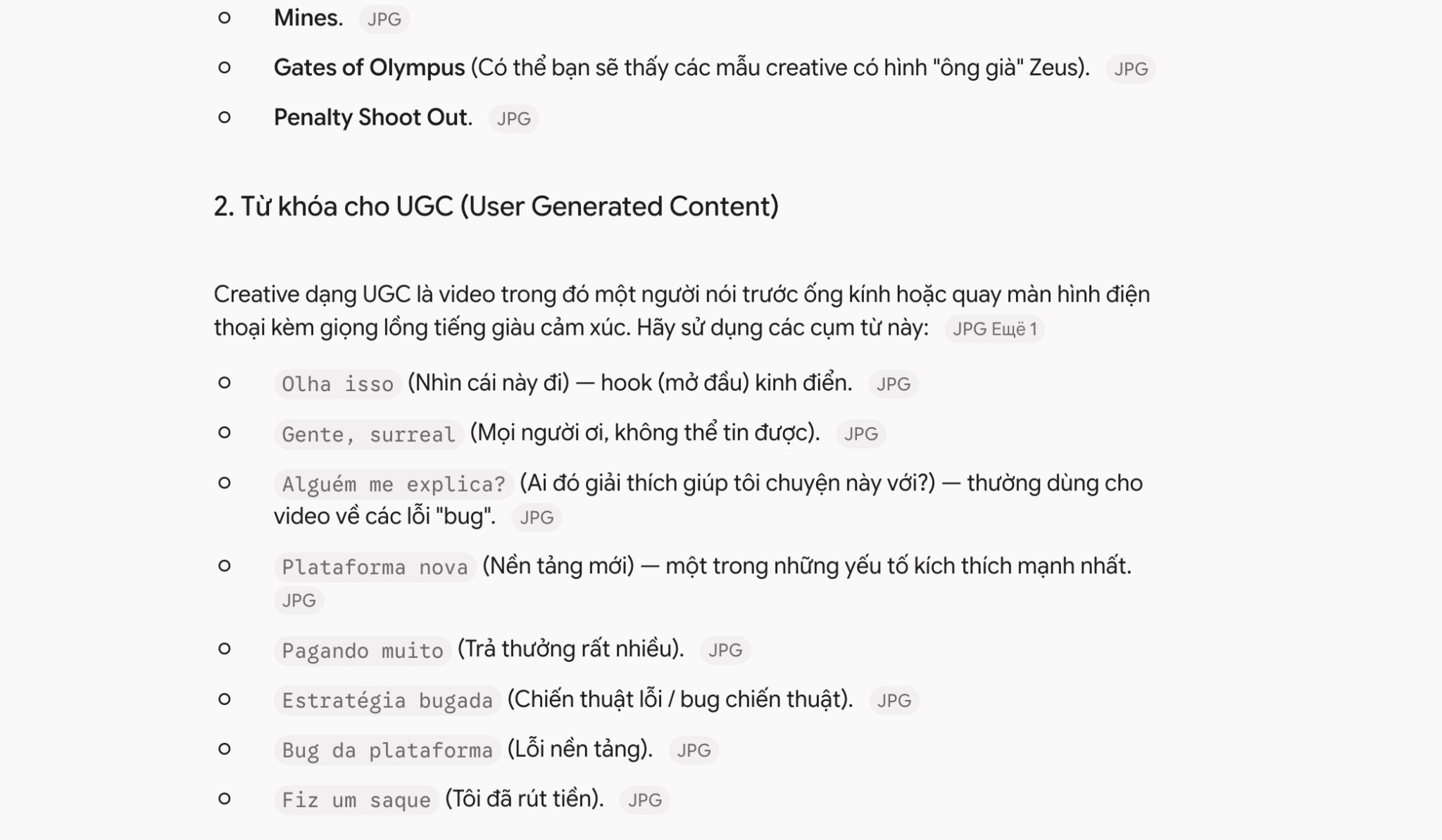 Danh sách từ khóa do AI đề xuất