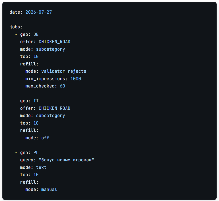 Controller task settings in the Yellow Web case