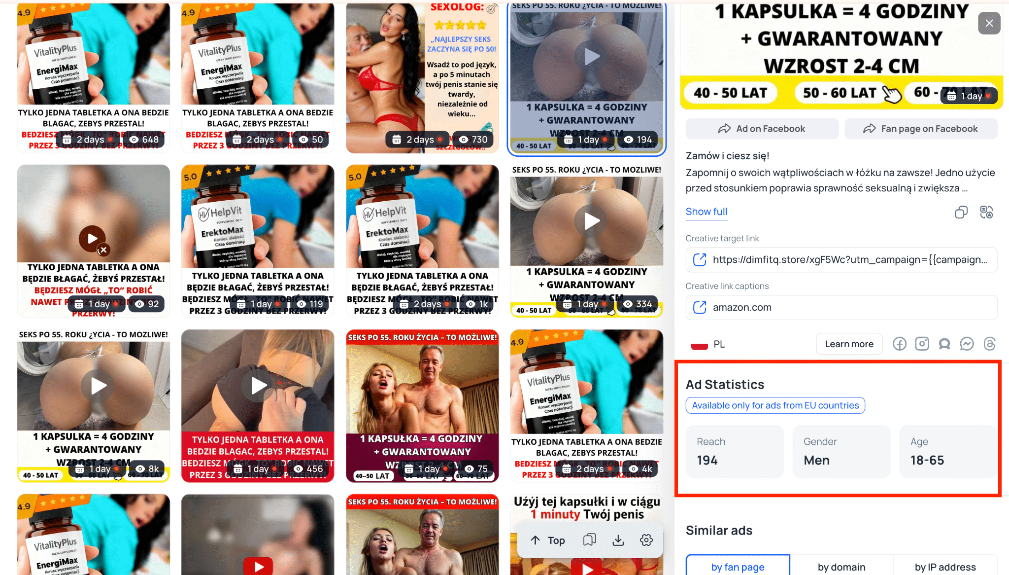 Ad statistics in Tyver