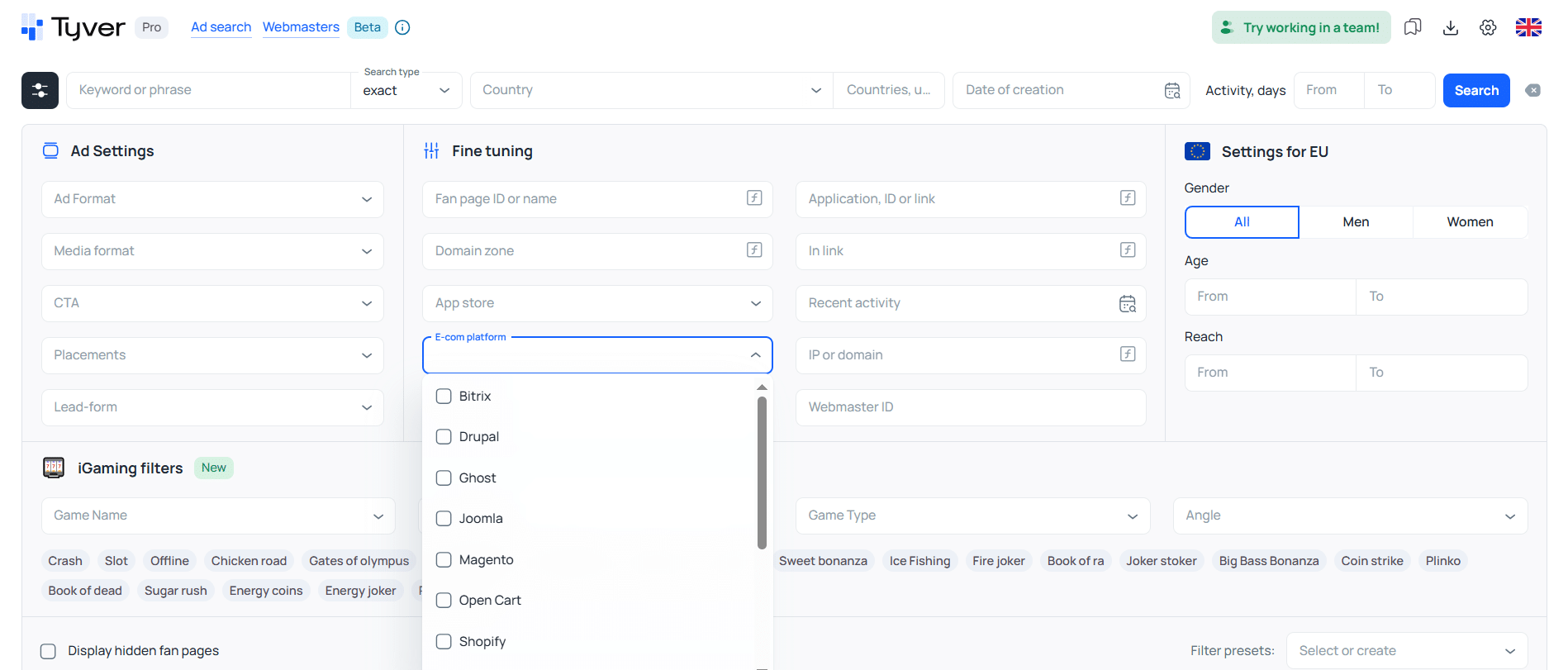 Search by e-commerce platforms