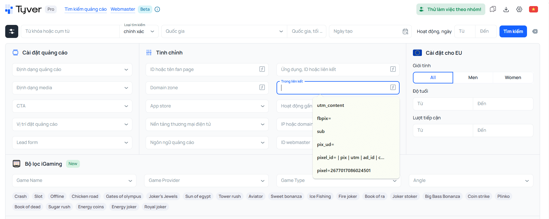 Tìm kiếm theo đoạn URL